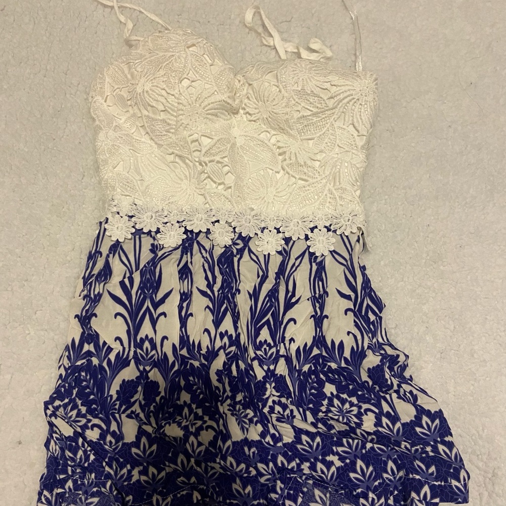 White and Blue Romper (will wash clothes to get them fresh & wrinkles out)!